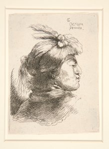 Giovane senza Barba, visto di profilo, girato a destra, dalla serie Les petites tetes da Giovanni Benedetto Castiglione