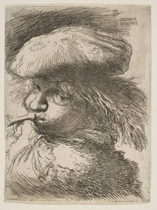Giovane uomo con una tromba rivolto a sinistra, dalla serie di Piccole Teste in Orientale da Giovanni Benedetto Castiglione