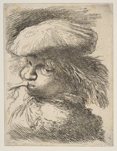 Giovane con tromba rivolto a sinistra, dalla serie di Piccole Teste in Orientale, ca. 1645-1650 da Giovanni Benedetto Castiglione