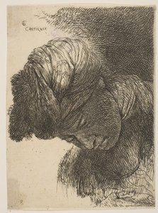 Giovane uomo con la testa abbassata, che indossa un turbante, rivolto a sinistra, dalla serie o..., ca. 1645-1650 da Giovanni Benedetto Castiglione