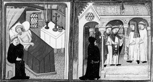 Decameron,La confessione del morente Ciappelletto; i fedeli sono invitati alla devozione. Prima giornata, racconto 1. da Giovanni Boccaccio