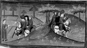 Decameron, Betto Brunelleschi e la sua brigata incontrano Guido Cavalcanti; Betto spiega le parole di Guido ai suoi amici. Sesta giornata, notizia 9 da Giovanni Boccaccio