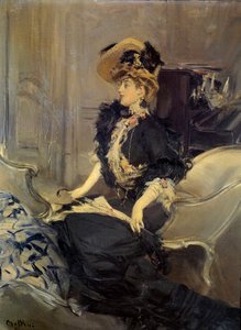 Belle Époque: "la visita" Giovane donna elegante in abito da sera. Dipinto di Giovanni Boldini da Giovanni Boldini