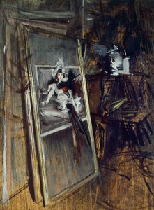 Dentro lo studio del pittore con il dipinto Giovane ragazza, Errazuriz, di Giovanni Boldini da Giovanni Boldini