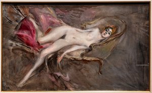 Donna nuda su cuscini rosa