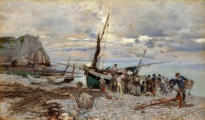 Ritorno delle barche da pesca, Étretat da Giovanni Boldini