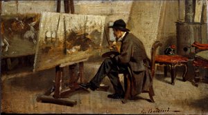 Il pittore Giovanni Fattori nel suo studio Dipinto attribuito a Giovanni Boldini (1842-1931) 1863-1869 da Giovanni Boldini