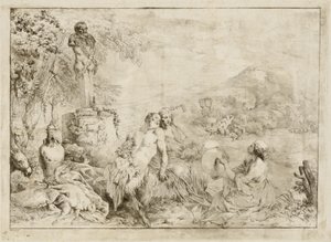Paesaggio con una famiglia di satiri e scultura classica da Giovanni David after Giovanni Benedetto Castiglione