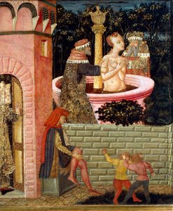 Storie di Susanna, circa 1450, pannello frontale di cassapanca dipinta (dettaglio)