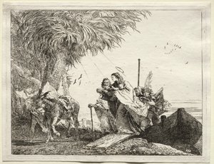 Fuga in Egitto: La Sacra Famiglia, sbarcando da Giovanni Domenico Tiepolo