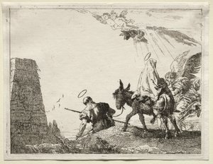 Fuga in Egitto: La Sacra Famiglia Passa Vicino a una Piramide da Giovanni Domenico Tiepolo