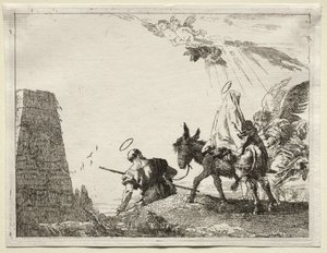 Fuga in Egitto: La Sacra Famiglia passa vicino a una piramide da Giovanni Domenico Tiepolo