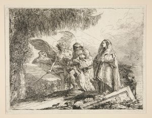 Giuseppe che porta Gesù tra le braccia, dalla serie Idee pittoresche sopra la fuga in Egitto da Giovanni Domenico Tiepolo