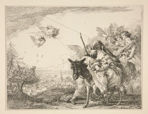 Giuseppe contempla il Bambino Gesù, dalla serie Idee pittoresche sopra la fuga in Egitto da Giovanni Domenico Tiepolo