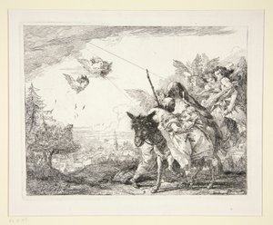 Giuseppe contempla il Bambino Gesù, dalla serie Idee pittoresche sopra la fuga in Egitto da Giovanni Domenico Tiepolo