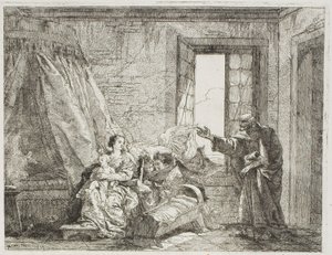 Giuseppe dice a Maria della loro prossima partenza, tavola quattro da La fuga in Egitto da Giovanni Domenico Tiepolo