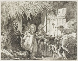 Giuseppe e Maria in cerca di rifugio, tavola cinque da La fuga in Egitto da Giovanni Domenico Tiepolo