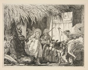 Giuseppe e Maria davanti a una casa, dalla serie Idee pittoresche sopra la fuga in Egitto da Giovanni Domenico Tiepolo