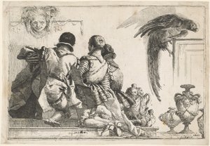 Pagine inginocchiate, una maschera e un pappagallo da Giovanni Domenico Tiepolo