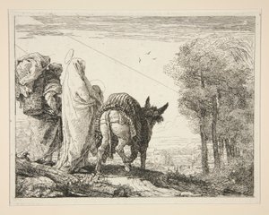 Maria che tiene il suo bambino in braccio, dalla serie Idee pittoresche sopra la fuga in Egitto da Giovanni Domenico Tiepolo