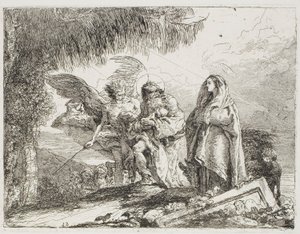 Maria e Giuseppe, con il Bambino, sono Scortati da un Angelo, tavola dodici da La Fuga in Egitto da Giovanni Domenico Tiepolo