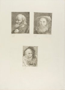 Vecchio con barba, Vecchio barbuto con cappello, Vecchio con berretto decorativo da Giovanni Domenico Tiepolo