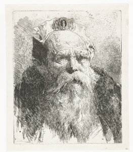 Vecchio con barba e cappello con ornamento