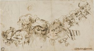 Schizzi di teste maschili (recto); regina e paggio (verso) da Giovanni Domenico Tiepolo