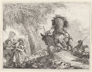 La Fuga, Giuseppe a Destra e Maria e Angelo a Sinistra da Giovanni Domenico Tiepolo