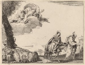 La fuga con la Sacra Famiglia a destra da Giovanni Domenico Tiepolo