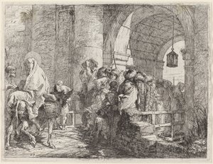 La Sacra Famiglia arriva a una porta della città da Giovanni Domenico Tiepolo