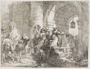 La Sacra Famiglia arriva a una porta della città, tavola 27 da La fuga in Egitto da Giovanni Domenico Tiepolo