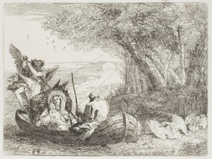 La Sacra Famiglia attraversa il lago in barca, tavola diciassette da La fuga in Egitto da Giovanni Domenico Tiepolo