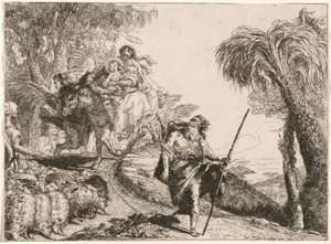 La Sacra Famiglia scende un sentiero vicino ai pastori da Giovanni Domenico Tiepolo