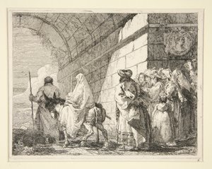 La Sacra Famiglia passa sotto un arco, uscendo da una porta della città, dalla serie Idee pittoresche sopra la fuga in Egitto da Giovanni Domenico Tiepolo