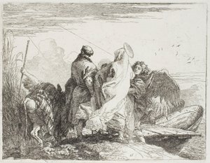 La Sacra Famiglia scende dalla riva, tavola quindici da La fuga in Egitto da Giovanni Domenico Tiepolo