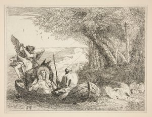 La Sacra Famiglia in viaggio in barca, dalla serie Idee pittoresche sopra la fuga in Egitto da Giovanni Domenico Tiepolo