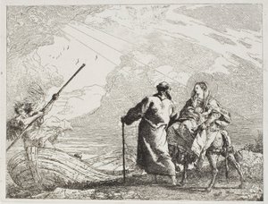 La Sacra Famiglia sulla riva di un fiume, tavola quattordici da La fuga in Egitto da Giovanni Domenico Tiepolo
