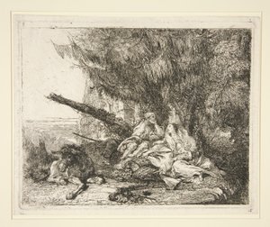 Il riposo durante la fuga in Egitto, dalla serie Idee pittoresche sopra la fuga in Egitto da Giovanni Domenico Tiepolo