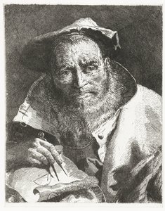 Scienziato con berretto in testa e compasso in mano (Collezione di teste) da Giovanni Domenico Tiepolo