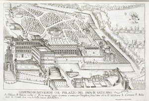 Vista dei Giardini del Belvedere nel Palazzo Papale, Vaticano da Giovanni Domenico de