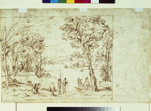 Paesaggio con figure su una riva del fiume da Giovanni Francesco Grimaldi