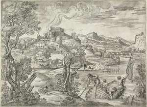 Paesaggio con suonatore di liuto