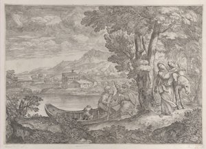 Paesaggio con la fuga in Egitto, 1626-80 da Giovanni Francesco Grimaldi
