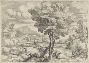 Paesaggio con uccello su ceppo d