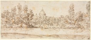 Paesaggio fluviale con vista sulla Basilica di San Pietro, dopo il 1660 da Giovanni Francesco Grimaldi