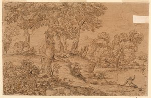 Paesaggio boscoso con uno stagno da Giovanni Francesco Grimaldi