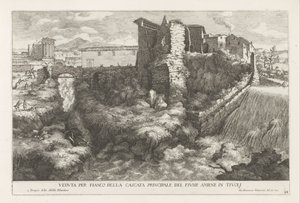 Paesaggio con cascata e tempio della Sibilla Tiburtina a Tivoli da Giovanni Francesco Venturini