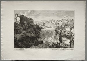 Le fontane di Roma, Libro IV, tavola 27: Veduta della Cascata Principale del Fiume Aniene nella città di Tivoli