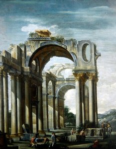 Capriccio di rovine classiche con figure da Giovanni Ghisolfi